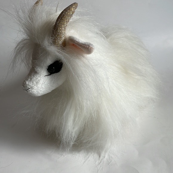 Aurora mountain goat long fur sequined horn plush stuffed animal toy - Picture 3 of 9